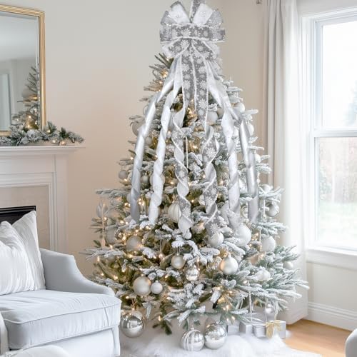 Large Christmas Tree Topper Bow 52x13 Inch, Pre-Tied Wired Wreath Ribbon - Image 5