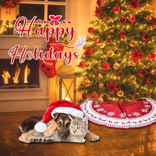 Christmas Tree Skirt 48 inch Tree Skirt Large Snowflake Reindeer Red Xmas Tree Skirt Rustic Christmas Decorations for Winter New Year Holiday Party Decor Indoor Outdoor (48in Large) - Image 6