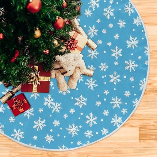 Light Blue Snowflakes Christmas Tree Skirt Large Xmas Tree Skirts Decorations 48 in Burlap Tree Mat Cover for 4 ft Trees Holiday Party - Image 5