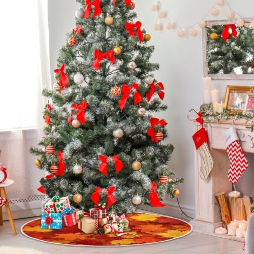 SUABO Maple Autumn Leaves Christmas Tree Skirt 48 Inch,Fall Tree Skirt Xmas Tree Floor Door Mat for Thanksgiving Party Decoration Decor Home Indoor Outdoor - Image 4