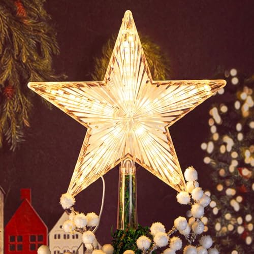 DDcafor Warm White Light Christmas Star Tree Topper Great for Christmas Tree Decorations 8.7 Inch Battery Powered by DDcafor