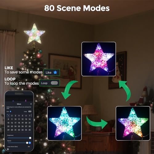 Smart Christmas Tree Topper, 9" RGB Star Tree Topper, Timer, App Control, USB Powered, Music Sync, Gold Tree Topper for Indoor Party Holiday Decor - Image 3