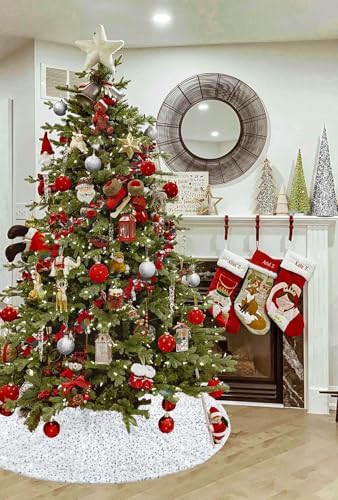 Silver White Sequin Tree Skirt 36 Inch Mini Tree Skirt Glitter Christmas Tree Skirt for 6ft Xmas Home Holiday Party Decoration - Image 5