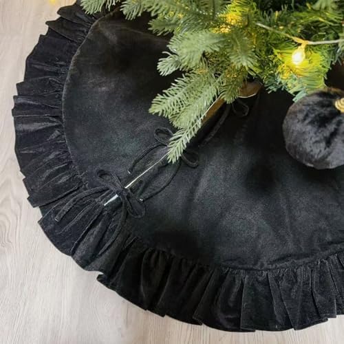 36 Inch Large Christmas Tree Skirt, Black Velvet with Ruffled Edge for Big Trees Decorations for Home Party Festival by Amidaky