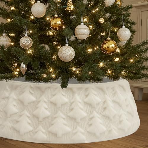OurWarm White Faux Fur Christmas Tree Collar, Plush Tree Skirt Style Base Cover, Decorative Holiday Tree Ring for 7.5ft to 9Ft Trees, Rustic Farmhouse Christmas Decor Indoor by OurWarm