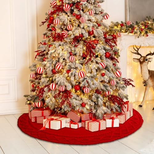 YUJUN 48 in Red Christmas Knitted Tree Skirt for Xmas Home Decoration - Image 4