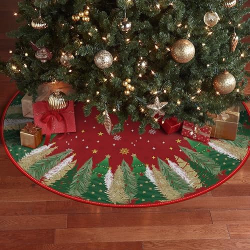 AVOIN colorlife Red Pine Stars Snowflake Christmas Tree Skirt 36 Inch - Image 5