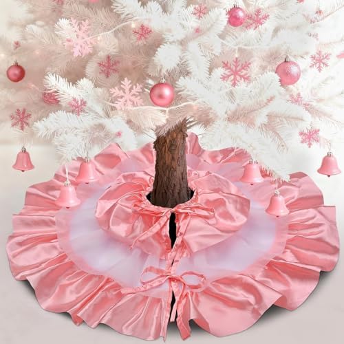 24 Inch Pink Pastel Tulle Tree Skirt, Small Ruffle Fall Tree Skirt for Tabletop Mini Trees, Cute Autumn Thanksgiving Party Decor, Pink Pumpkin Theme, Gift for Daughter, Granddaughter - Image 5