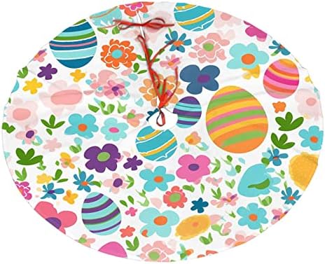 Christmas Tree Skirt, Colorful Easter Egg and Flowers Dot Pattern Happy Easter Day Xmas Large Tree Mat, New Year Festive Holiday Party Decorations 36" inches by Mount+Hour