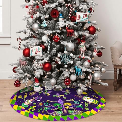 Mardi Gras Christmas Tree Skirt 36 Inch Carnival Party Xmas Ornament for Home Party Holiday Masquerade Decoration - Image 5