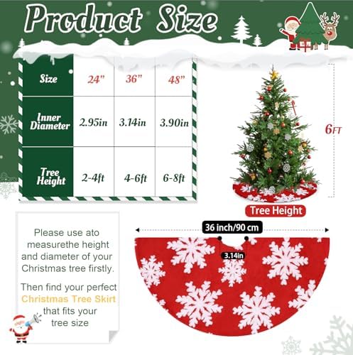 Red 36 inch Tree Skirts Christmas Tree Skirt Xmas Tree Mat Snowflakes Fur Fabric for New Year Party Christmas Tree Decor - Image 5