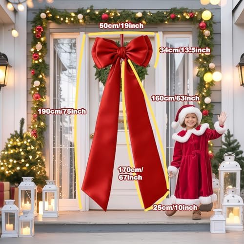 75x19 Inch Christmas Tree Topper Bows Big Red Bows Christmas Tree Decor Giant Large Satin Bow for Hoom Wall Backdrop Room Decorations for Wedding Birthday Party (Internal Stability Layer) - Image 2