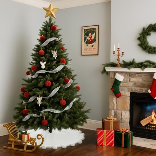 Halloscume 36 Inch Classic Faux Fur Christmas Tree Skirt White Plush - Image 6