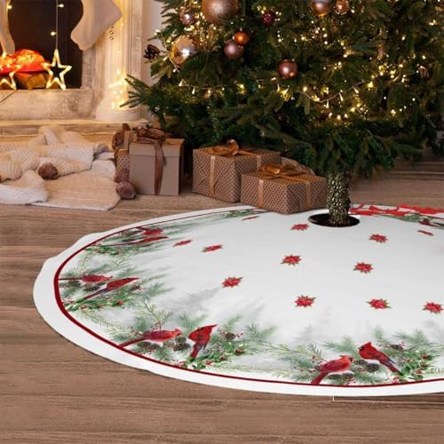 Cardinal Christmas Tree Skirt 36 Inch Red White Christmas Tree Decorations - Image 2