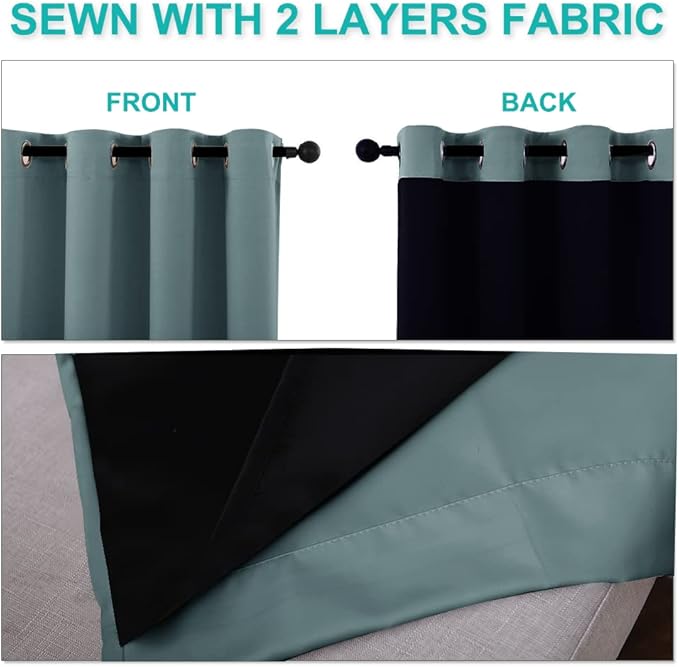 NICETOWN Greyish Blue Blackout Curtains 90 inches Long, Full Light Blocking Drapes with Black Liner for Nursery, Thermal Insulated Draperies for Hall, Villa (2 Pieces, 46" Wide Each Panel)
