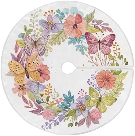 Blueangle Beautiful Flower Butterfly Tree Skirt for Xmas Decor Festive Holiday Mother's Day Decoration, 35.4 Inch in Diameter by Blueangle