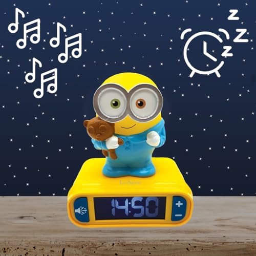 LEXiBOOK - Minions - Bob Digital Alarm Clock with Night Light - Snooze Function - Minions Sound Effects - for Children/Kids - Luminous Clock with Bob, Yellow/Blue - RL800DES - Image 4