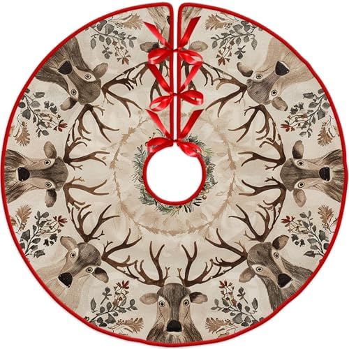 Christmas Reindeer Christmas Tree Skirt 36 Inch by Leo Walker Large Xmas Soft Cover Mat Decor Snowflake Collar Farmhouse Tree Skirt for Holiday Ornaments Party Home Indoor Decorations by 365CUSGIFTS