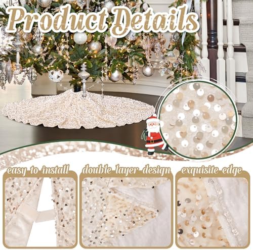 Champagne Gold Christmas Tree Skirt 24 Inches Small Tree Skirt Velvet Sequin Tree Skirt for Christmas Tree Mat Decorations - Image 3