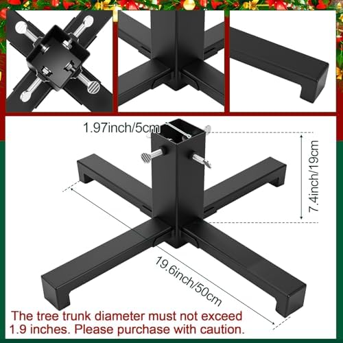 Hortsun Christmas Tree Stand Base for Artificial Real Live Trees Square Portable Iron Metal Holder, Fits up to 7 FT Xmas Fake Trees with 2 Inch Diameter Pole or Less Detachable Stand for Party(Black) - Image 2