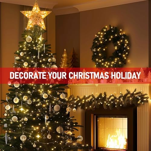 Dazzle Bright 11'' Star Tree Topper, Glitter Christmas Tree Top with 10 Lights, Xmas Tree Decoration (Gold) - Image 2