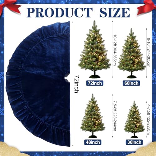 Velvet Christmas Tree Skirt, 72 Inches, Bow Style, Navy Blue - Image 3