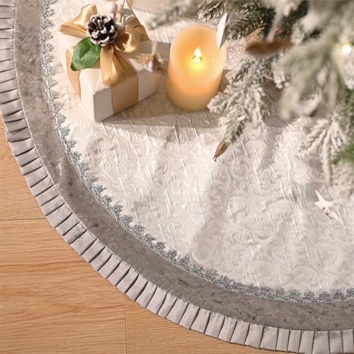 Valery Madelyn 60 Inch Sliver Christmas Tree Skirt for Tree Decorations - Image 2