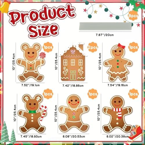 8 Pcs Christmas Tree Decorations Picks, Large Gingerbread Man Christmas Tree Picks, Xmas Gingerbread Man Tree Topper Ornaments for Xmas Trees Winter Holiday Home Party Vase Decor - Image 4