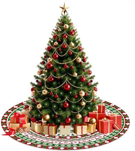 Christmas Decorations Tree Skirt 30 Inch Snowflake Reindeer Red White and Green Xmas Trees Skirts Mat Winter Holiday Party Ornament Indoor Outdoor Rustic Farmhouse Decoration - Image 7