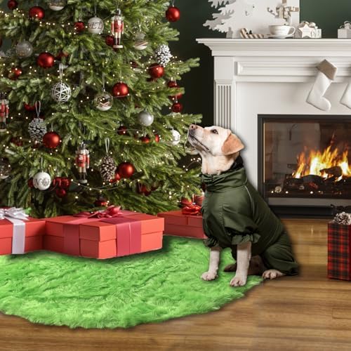 AOGU 60 Inch Faux Fur Christmas Tree Skirt Green Plush Skirt for Merry Christmas Party Christmas Tree Decoration - Image 5