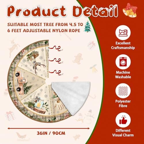 Christmas Tree Skirt 36 Inch, Christmas Skirt Tree Decoration with Snowman Reindeer, Christmas Trees Mat for Under Trees Holiday Party Indoor Outdoor Decorations, Winter Gift for Women Wife Mom - Image 3