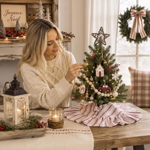 Sosation 15 Inch Vintage Christmas Tree Skirt Red White Striped - Image 5