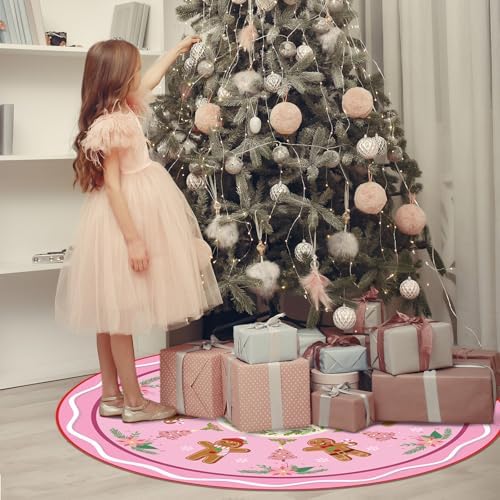 Blosssound Christmas Tree Skirt,36 Inch,Gingerbread,Pink - Image 5