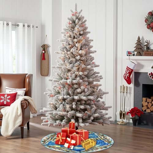 30 Inch Van Gogh Starry Night Christmas Tree Skirt Winter Blue Sky Moon Art Xmas Trees Skirts Mat for New Year Festive Farmhouse Holiday Party Decoration - Image 3