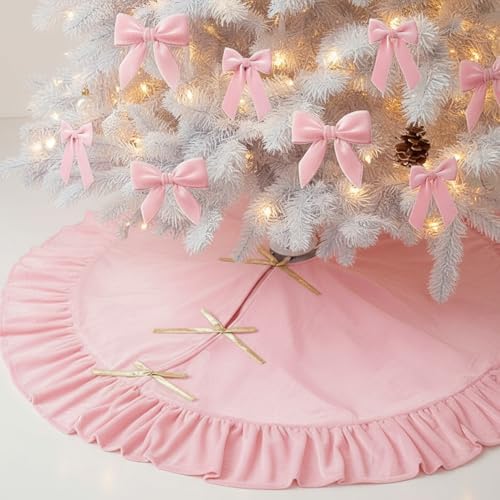 Velvet Christmas Tree Skirt, 48 Inches, Bow Style, Pink by Vertintong