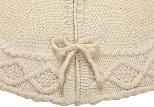 Sattiyrch Knit Christmas Tree Skirt – Classic Cable Knit Tree Base Wrap with Tie Closure – Cozy Holiday Décor for 4–6 ft Christmas Tree (White,36in) - Image 3