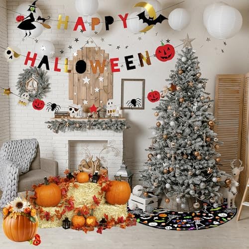Festival Tree Skirt Ghost Pumpkin Skull Tree Mat for Holiday Xmas Festive Party Yard Decoration Ornaments 36 in - Image 4