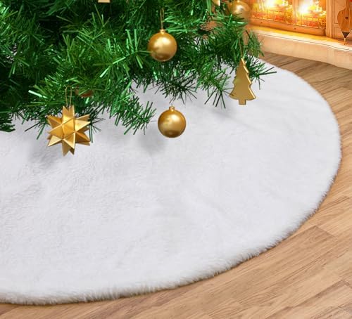 Christmas Tree Skirt White 36 inch Small Tree Skirt Faux Fur Skirt Tree by MokoHouse