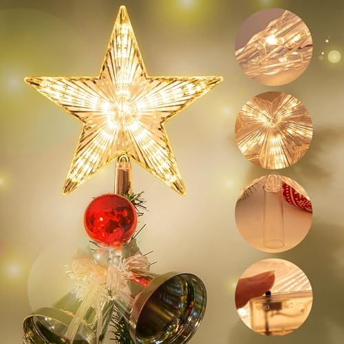 DDcafor Warm White Light Christmas Star Tree Topper Great for Christmas Tree Decorations 8.7 Inch Battery Powered - Image 2
