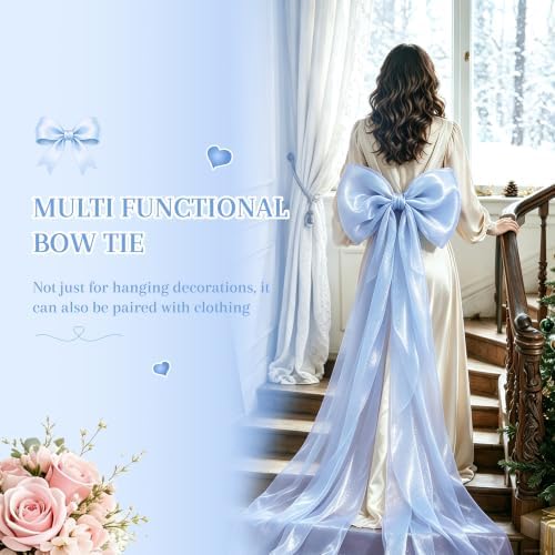 Big Satin Bow Coquette Room Decor, 16x79 Inch Large Christmas Bows for Birthday Decorations, Christmas Tree Topper, Girl Room Decor, Bachelorette, Wedding, Baby Shower, Front Door, Wreath (Blue) - Image 6