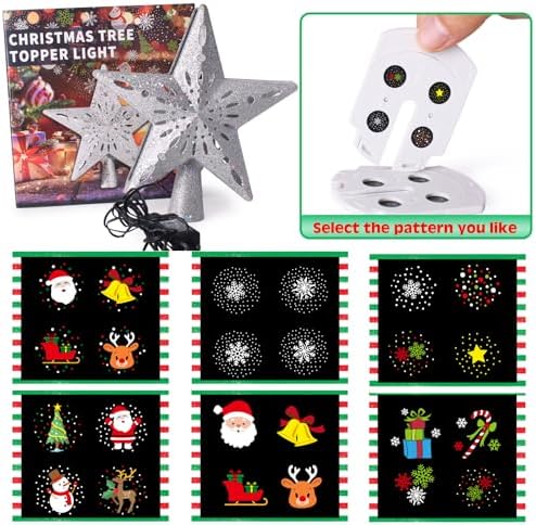 Wninbu Christmas Tree Topper Star Lighted with 6 Projection Modes,Christmas Star Tree Topper Projector Built-in LED Rotating Lights,3D Glitter Dynamic Projector Party Christmas Decorations (Silver) - Image 6