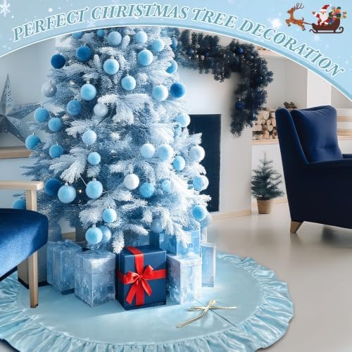 48 Inches Velvet Halloween Tree Skirt Decorations Haze Blue Luxury Xmas Fur Plush Skirts for Halloween Merry Christmas Party Rustic Vintage Holiday Home Winter - Image 4