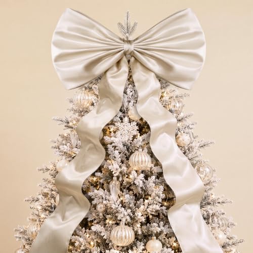 Daifunli 24 x 79 Inches Giant Satin Bow Christmas Tree Topper,Champagne by Huiinen