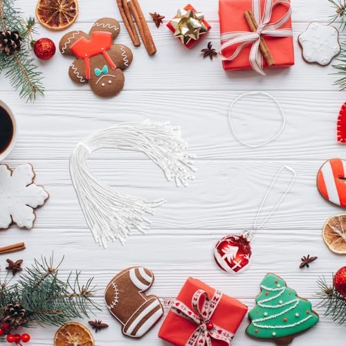 Christmas Ornament Hangers String, 100 Pcs PreCut Ornament Hook for Christmas Trees, Ornament String White, Safe Ornament Ribbon Hangers for Xmas Holiday Party Hanging Decorations with Snap Fastener - Image 3