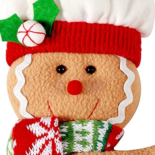 Gingerbread Man Christmas Tree Topper Decorations,Unique Funny Xmas Plush Stuffed Gingerbread Hugger Decor for Christmas Tree Wine Bottle Curtain Ornaments,Ginger White Red Green - Image 2