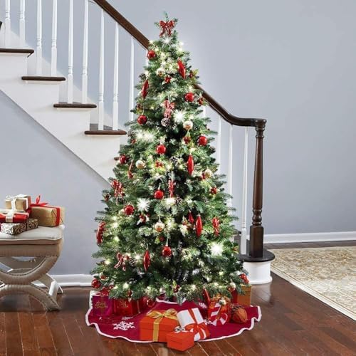 24 Inch Red Burlap Christmas Tree Skirt with White Snowflakes - Image 6