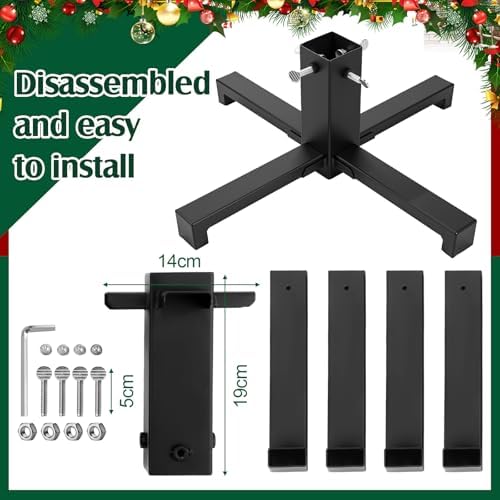 Hortsun Christmas Tree Stand Base for Artificial Real Live Trees Square Portable Iron Metal Holder, Fits up to 7 FT Xmas Fake Trees with 2 Inch Diameter Pole or Less Detachable Stand for Party(Black) - Image 3