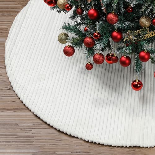 72 Inch Large Faux Fur White Christmas Tree Skirt for 7.5ft to 12ft Tree with Stripe Textured Pattern Soft Beige Boho Luxury Xmas Trees Decorations for Party Home Decor by Bornerwhite