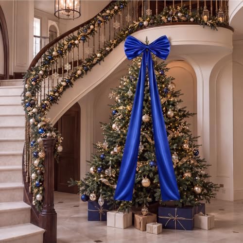 Daifunli 24 x 79 Inches Giant Satin Bow Christmas Tree Topper,Royal Blue - Image 4