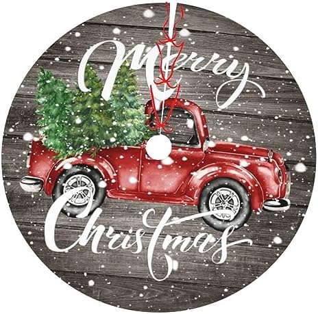 Snow Snowy Vintage Retro Farm red red Truck 36 Inch Christmas Tree Skirt Carpet Mat Funny Party Decor Supplies for Xmas Halloween Decorations Occasion Ornament by LUMANSITTER